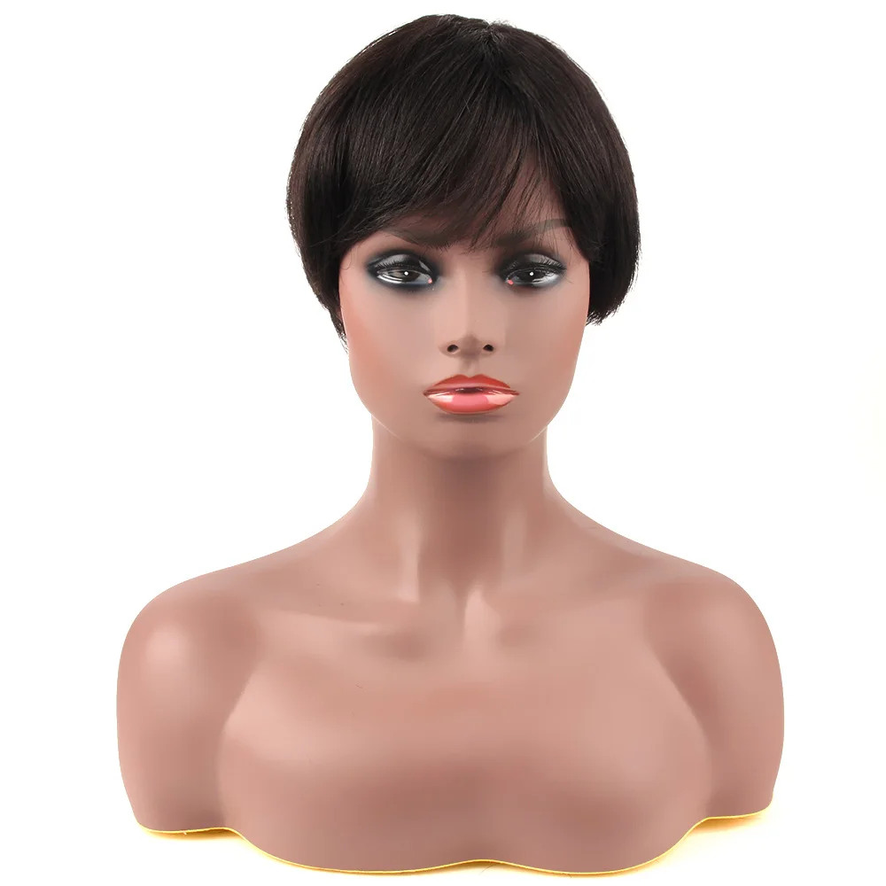 

Salonchat Human Short Wig Human Hair Wigs for Women Natural Color 100% Remy Human Hair Machine Made Wig with Bangs Human Hair