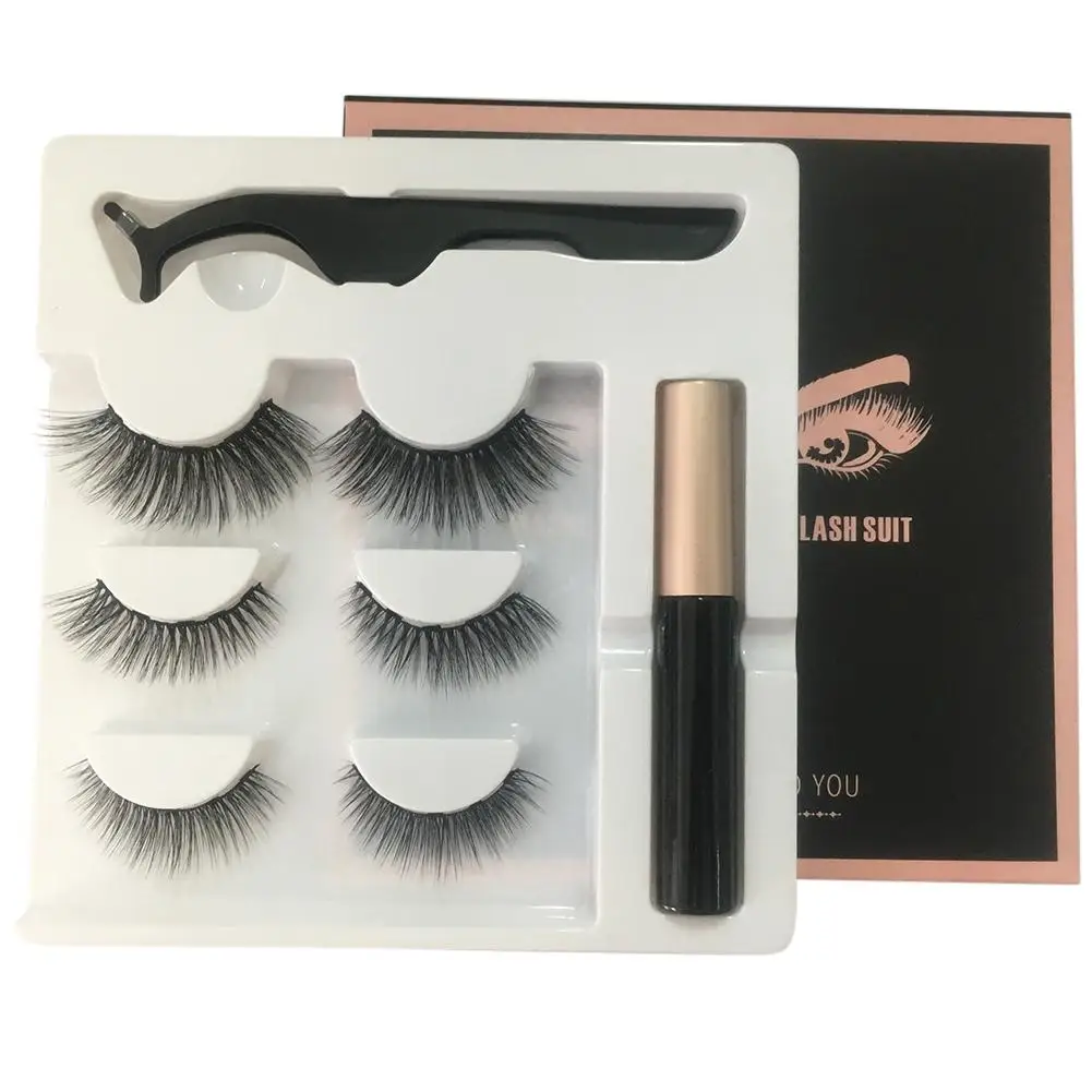 

Liquid Eyeliner+3Pairs 3D Magnetic False Eyelashes +Tweezer Set Long Lasting Eyelash Extension