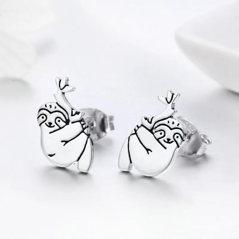 

CodeMonkey Hot Sale 100% 925 Sterling Silver Lovely Sloth Animal Small Stud Earrings for Women Sterling Silver Jewelry S925 327