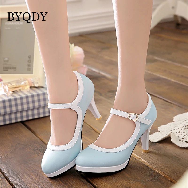 BYQDY Spring Autumn Lolita Wedding Shoes For Woman High Heels Mary Janes Sweet Buckle Strap Dress USA Shoe Plus Size | Обувь