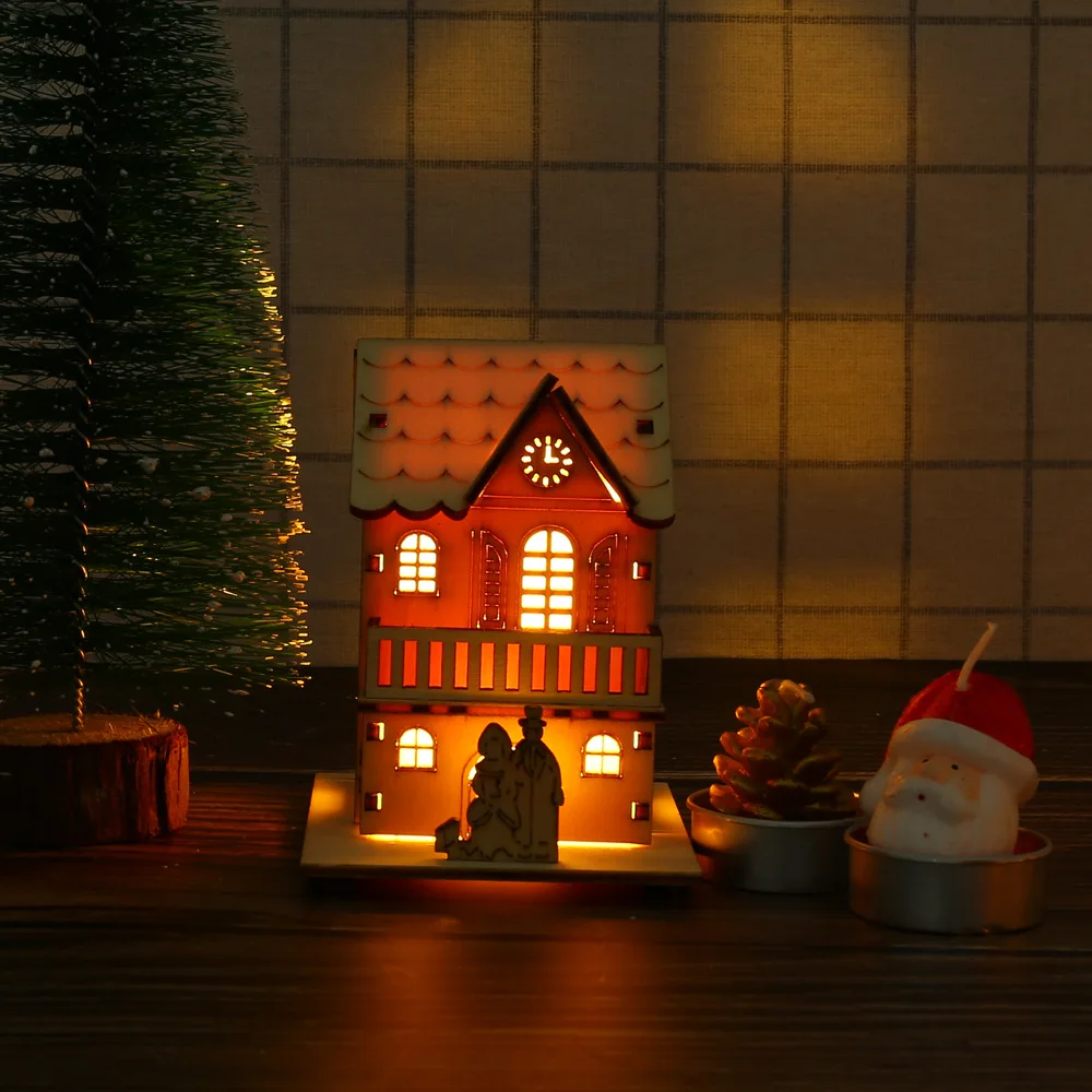 Рождественский деревянный маленький домик светящийся орнамент рождественское освещение орнамент Рождественская елка кулон вечерние украшения для дома