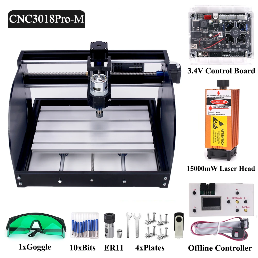 DIY CNC 3018 Pro MAX enrutador Mini CNC máquina de grabado láser máquina de GRBL Offline Control 1000mW 2500mW 5500mW W 7W 10w 15W para