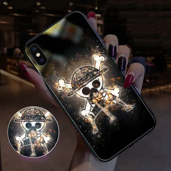 

EKIND OnePiece Tempered Glass Phone Case for iPhone X XS XSMAX Led LOGO flash Glass Case For iPhone Protective Phone Cover