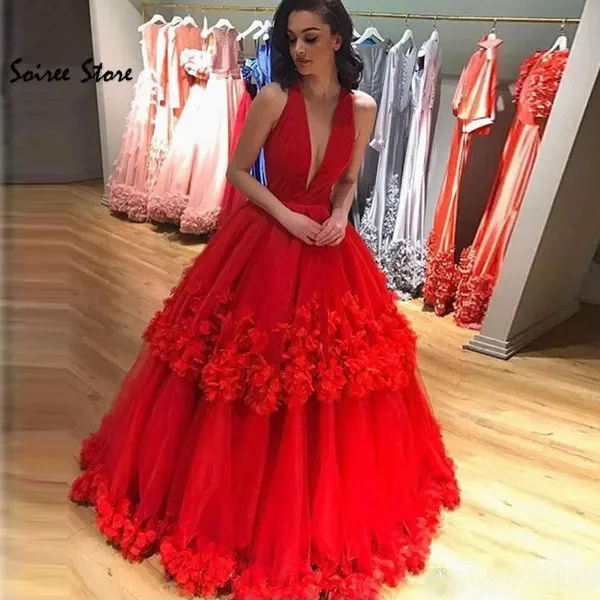 red floral evening gown