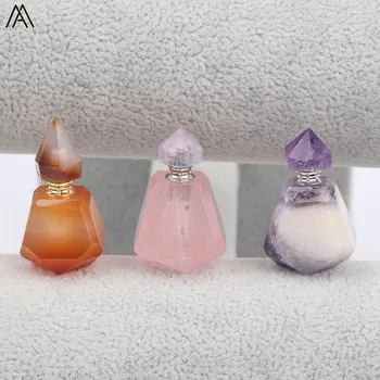 

Natural Pink Quartz Amethysts Quartz Silvery Gold Copper Perfume Bottle Pendant Necklace Women Fashion Jewelry EF-DG-62AMEE