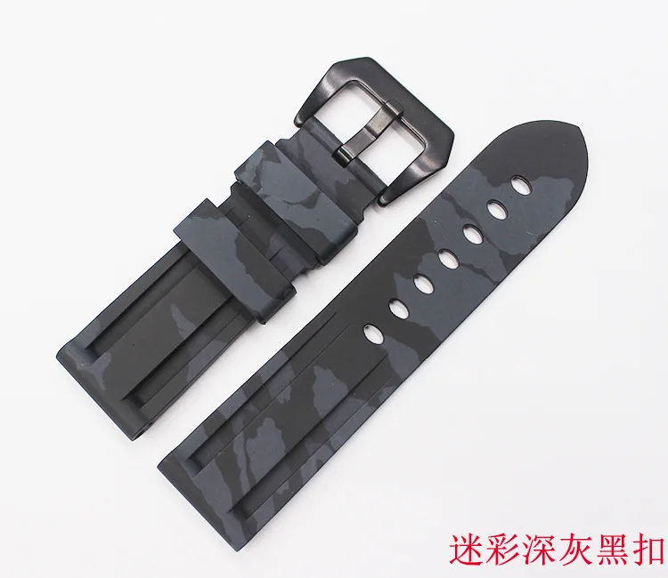 Gray black buckle 24 мм Высокое качество Камуфляжный цвет водонепроницаемый силиконовый резиновый сменный ремешок для часов Ремешок петли для Panerai Luminor спортивный ремешок - Цвет ремешка: Gray black buckle