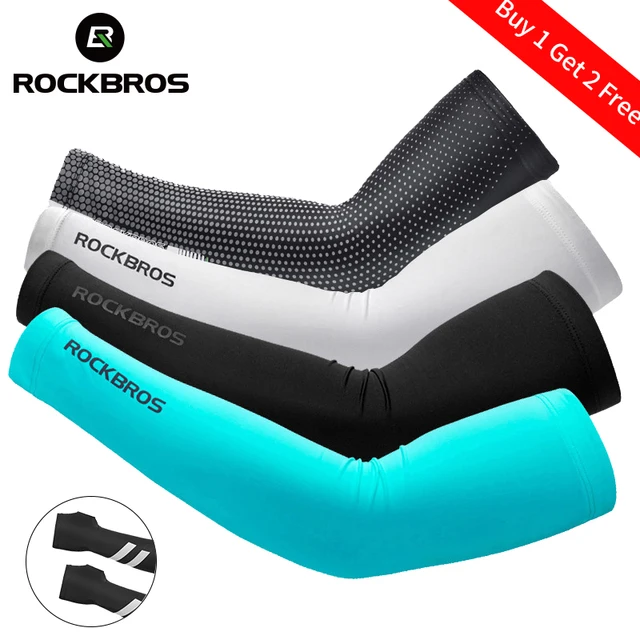 US $6.17 ROCKBROS Ice Fabric Breathable UV Protection Running Arm Sleeves Fitness Basketball Elbow Pad Sport