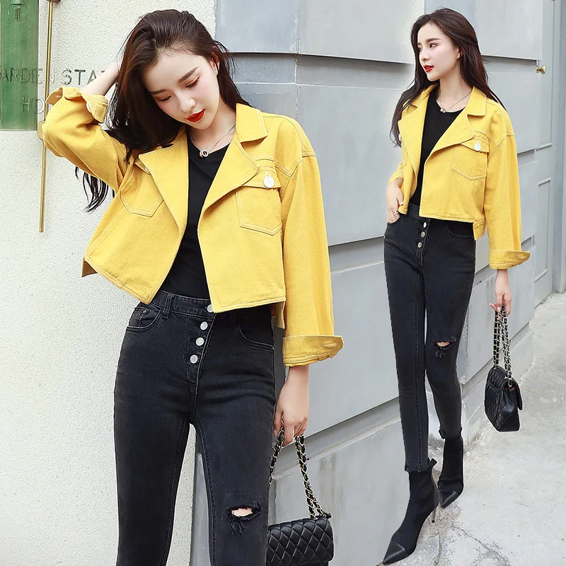 

Casual Cowboy Jacket Women's 2019 Autumn New Style Korean-style Loose-Fit Short BF Fold-down Collar Jacket Women's