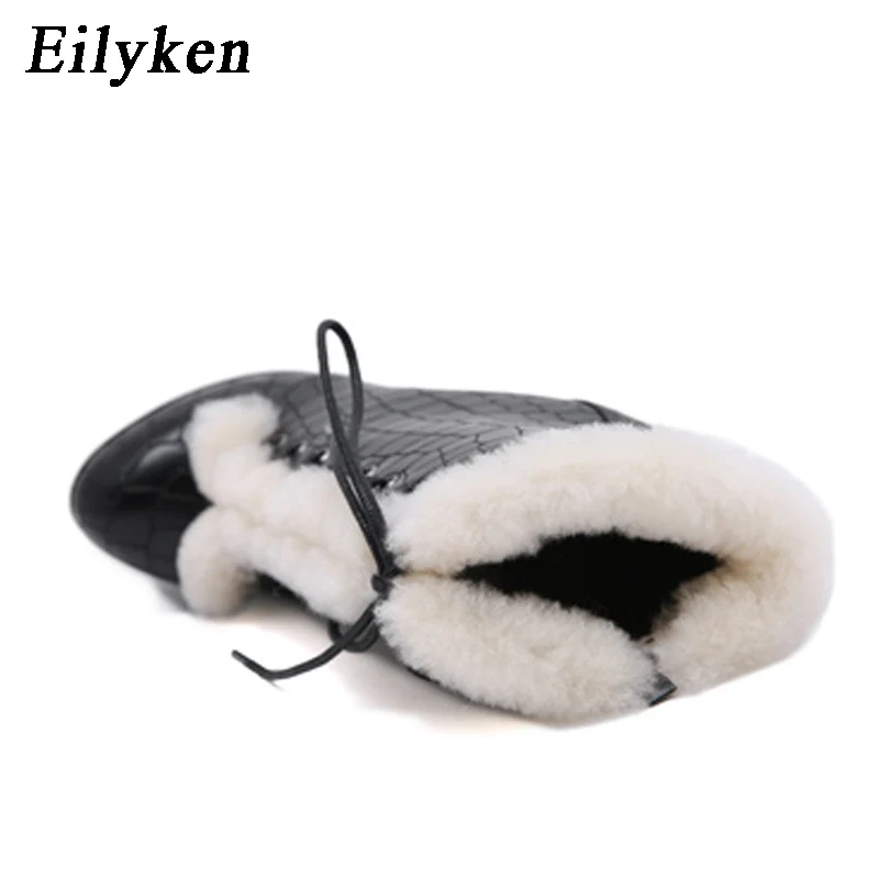 Eilyken/ г. Новые модные зимние ботинки черного цвета женские вечерние ботильоны из искусственной кожи на платформе со шнуровкой обувь на очень высоком каблуке