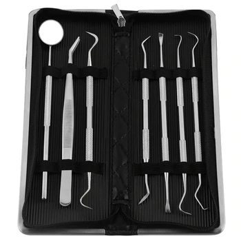 

7Pcs/Set Leather Bag Stainless Steel Dental Tool Set Mouth Mirror Dental Kit Instrument Dental Pick Dentist Prepare Tool