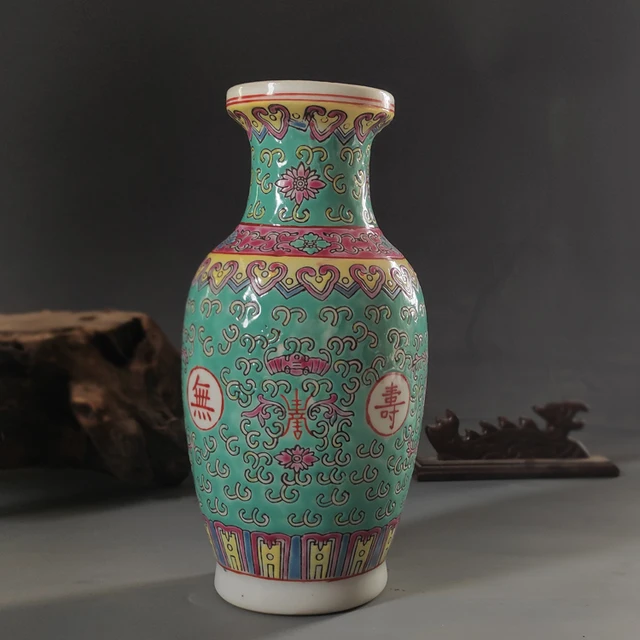 Jingdezhen Art Porcelain Factory Goods 90 Antique Ceramics Hand Painted Green Flower Vase A Long Life 3