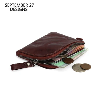 

Small Coin Purses First Layer Leather Cowhide Car Key Bag Vintage Pleated Coin Pouch Men Credit Card Wallet Women Mini Money Bag