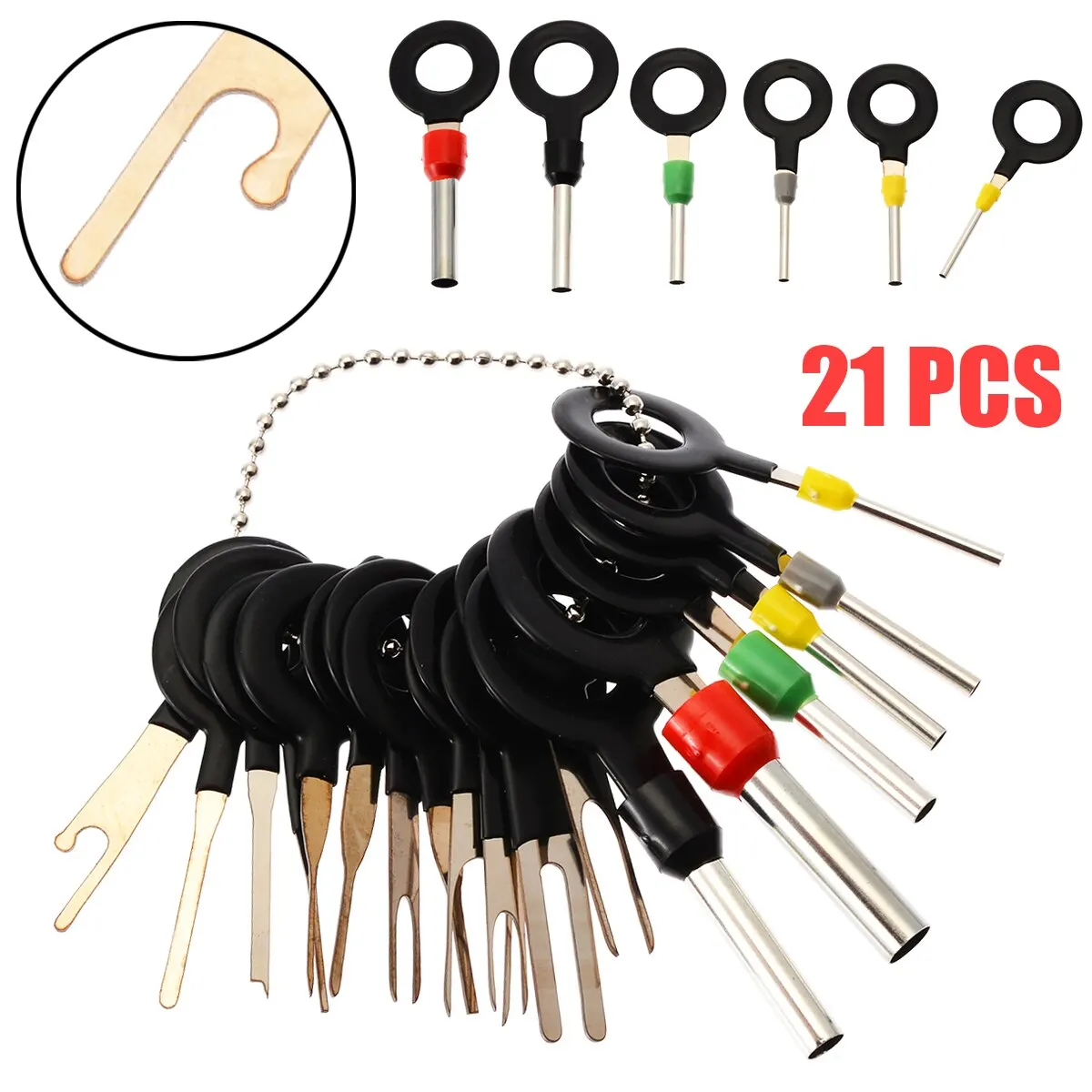 21pcs/set Aluminum Alloy Connector Removal Key Car Audio Repair Terminal Wiring Crimp Connector Pin Removal Key Tool Kit