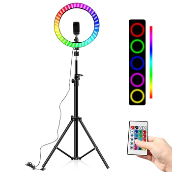 

10inch/26cm RGB Colorful LED Ring Light With Tripod Stand Rainbow Ringlight With Phone Clip For Vlogging Short Video YouTube