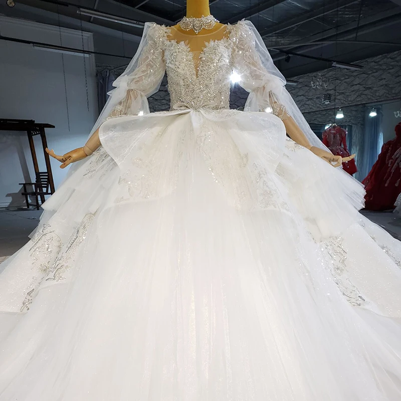 HTL2265 2021 New Wedding Dresses For Bride Luxueuse Applique Shiny Glitters Lace Dress With Beading Vestido Novia Manga Larga 1