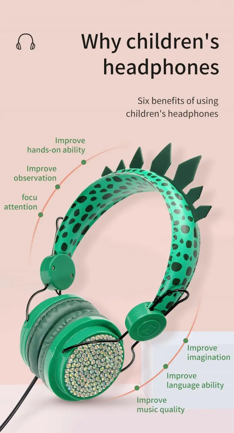 Quente 3.5mm dinossauro com fio fones de