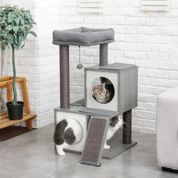 Multi Level Cat Tree Condo House Furniture Sisal Scratch Posts for Cat Tower Jumping Toys with Blasket Wood Kitten Playing Tower 1