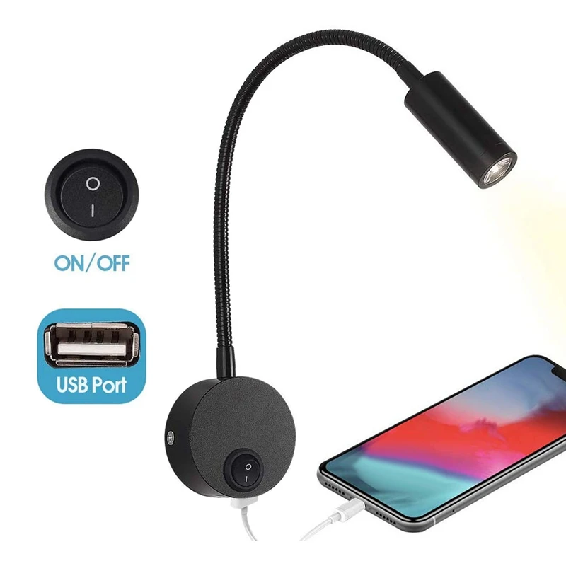 DC 12V светильник для чтения с usb зарядным портом RV Внутреннее освещение гибкий светодиодный светильник, предназначенный для автомобилей, караванов, лодок, Mot