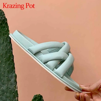 

Krazing pot 2020 hot saling slingback three colors dress round toe outside slipper beauty lady daily wear women basic slides L09