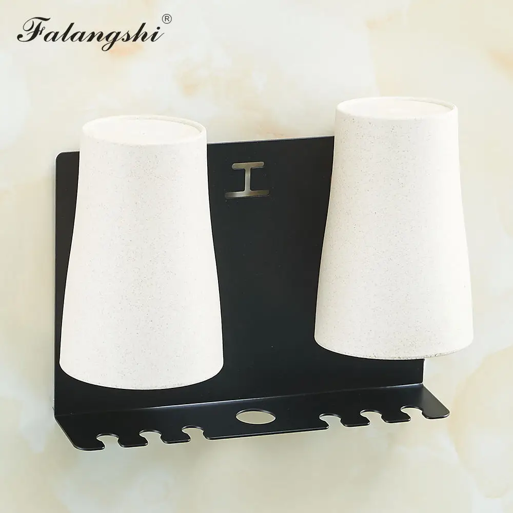 black with cup Подстаканники из нержавеющей стали аксессуары зубная щетка держатель с двойными чашками настенный WB8402 - Цвет: black with cup