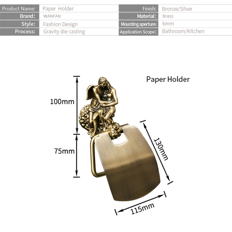 Wall Mounted Toilet Roll Holder for Bathroom Romantic Bathroom Antique Bronze Toilet Pape Holder Classic Rustproof MB-0819B