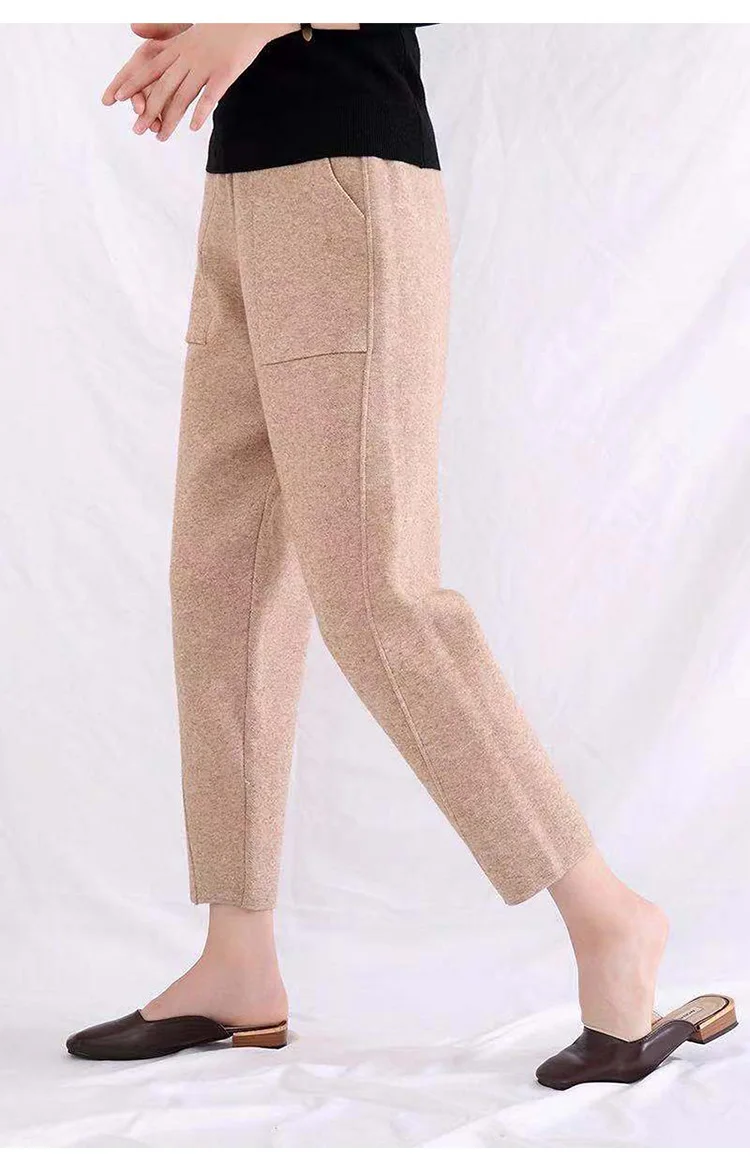 High-end Knitted Thick Warm  Cashmere Pants Women Harem Pants Autumn WinterSolid Peg Leg Fly Pants Workwear Carrot Trouser slacks