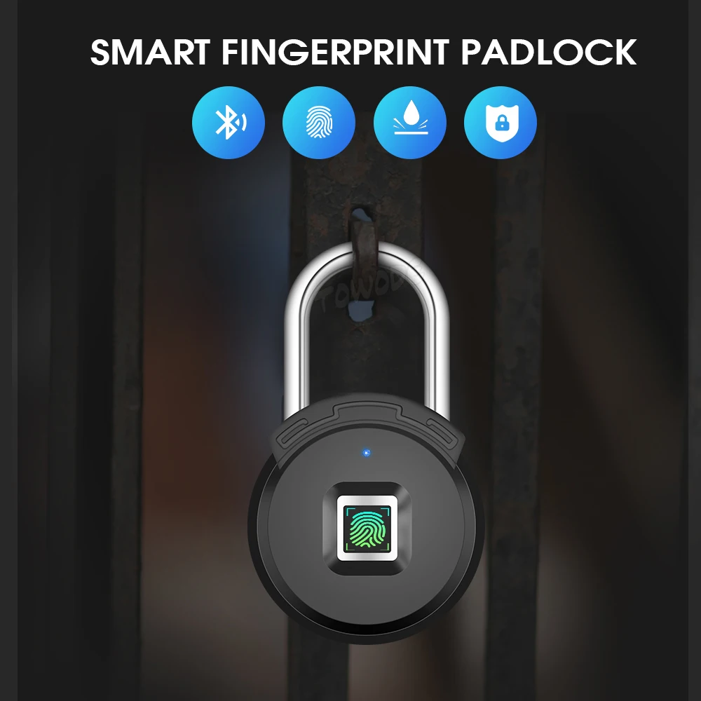 TOWODE Bluetooth Fingerprint Unlock Door Padlock Portable Smart Home Waterproof Keyless Lock USB APP Control Android IOS Phone