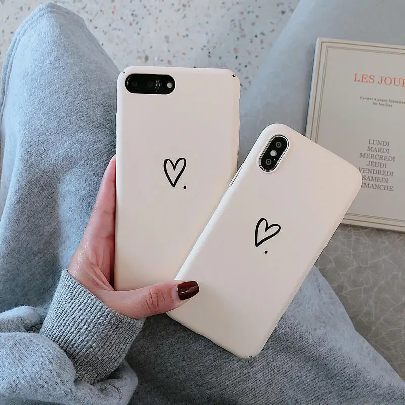 

Phone Case For iPhone 6 6s 7 8 Plus Cute Heart Case For iPhone XS Max XR XS X Ultra-thin Solid Color Simple Hard Back Case Cover