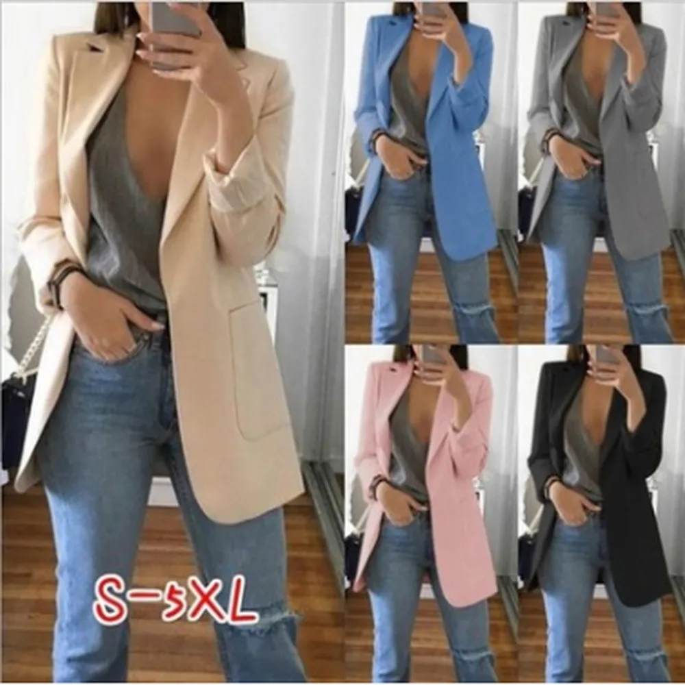 

S-5XL Women Fashion Casual Long Sleeve Lapel Ladies Plus Size Casual Office Solid Color Slim Fit Suit Jacket