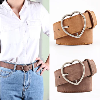 

PU Leather Belt Brand Belts For Women Heart Shape Pin Buckle Designer Women High Quality Female Belts