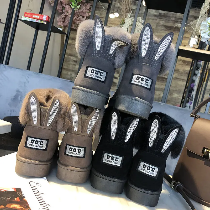 

Women's Snow Boots Parent-child Shoes Booties Winter Plush Warm Waterproof Non-slip Lovely Rabbit Ear Design Sequined Faux Fur