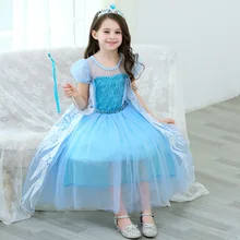 Г. Милое платье принцессы Эльзы для девочек модный маскарадный костюм голубого цвета с блестками детская одежда для рождественской вечеринки