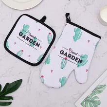 Противоскользящие перчатки для выпечки, для дома, жаростойкие, изолированные, перо, кактус, прихватки для духовки, защитные, кухонные, анти ожоги