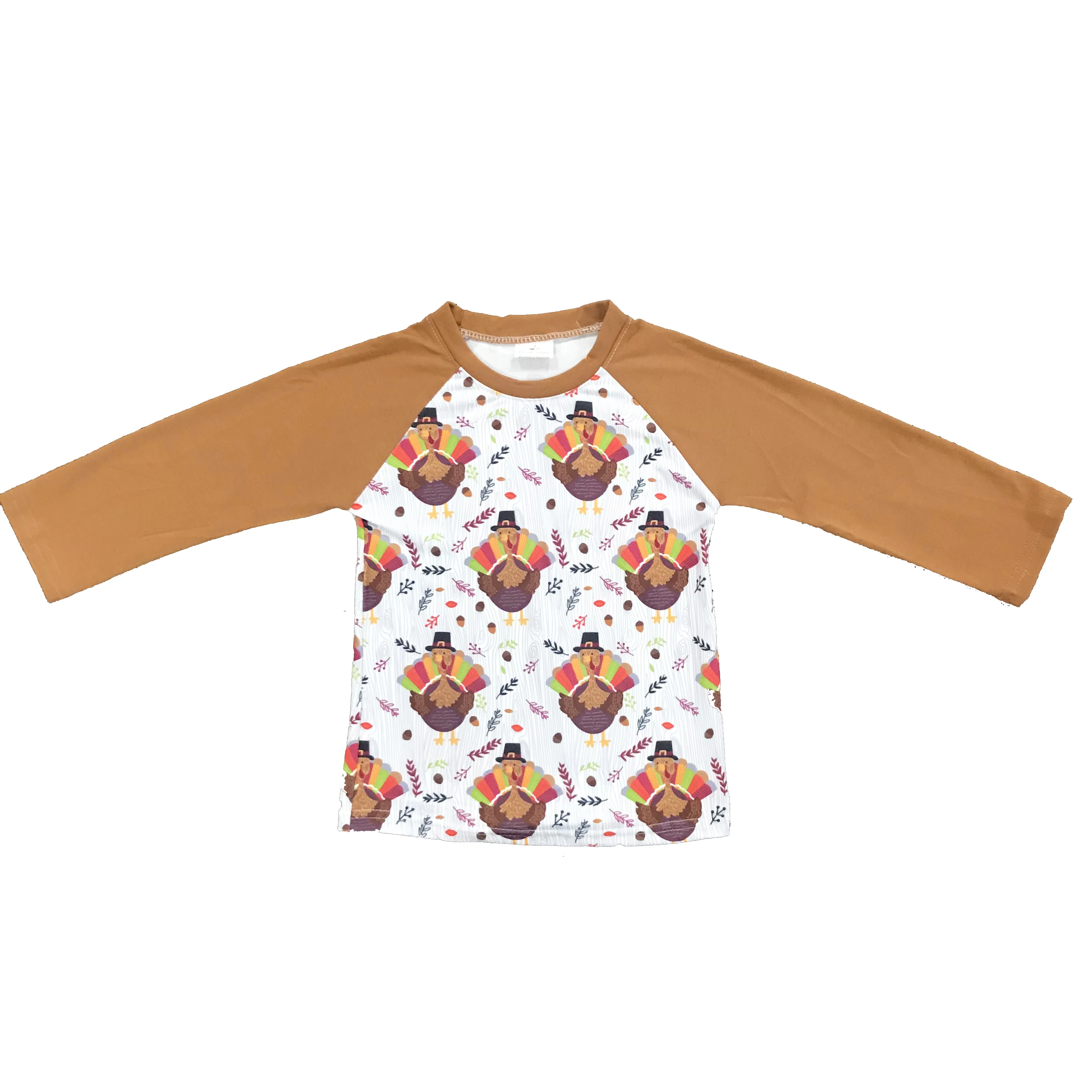 

CLEARANCE STOCK Boy Latest Style Turkey Pattern Long Sleeve Shirt Boy Brown Solid Color Raglan Shirt Cute Cartoon Print