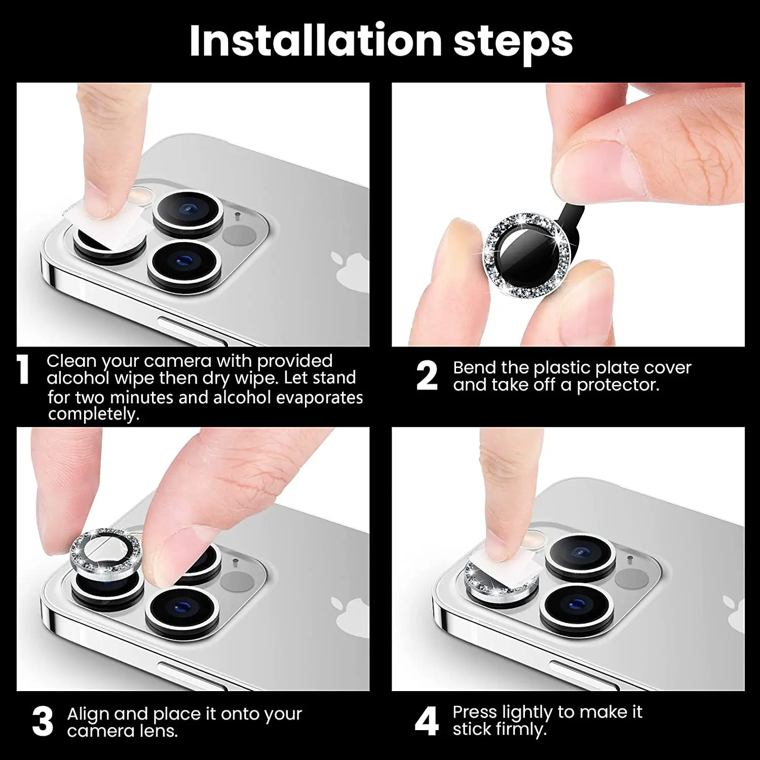 Diamond Glitter Camera Lens Protector On For iPhone 13 12 11 Pro Max Mini Metal Ring Lens Glass On iPhone 13 Pro Max Protective