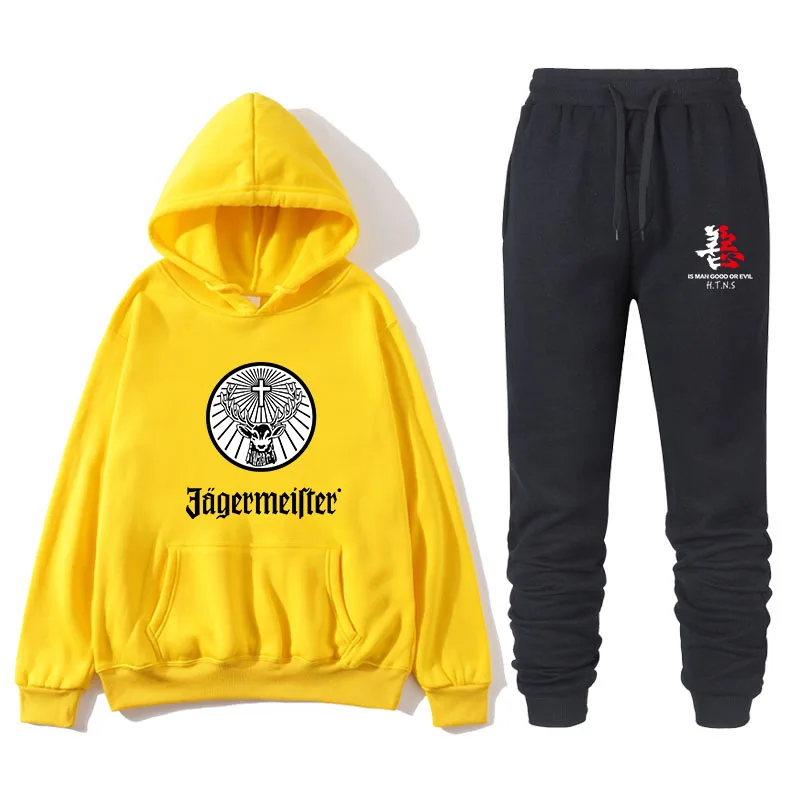 Nieuwe Twee Stukken Set Mode толстовки с капюшоном Sportkleding Mannen Trainingspak худи Herfst Merk Kleding толстовки+ Broek - Цвет: yellow
