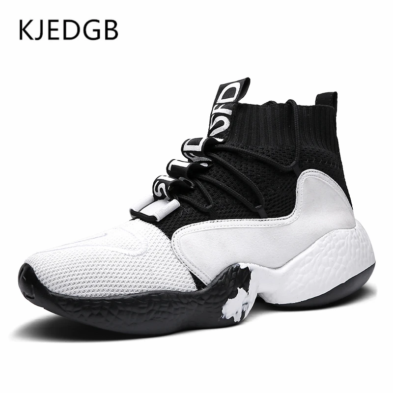 White Black KJEDGB сверхлегкие мужские кроссовки с высоким берцем, дышащая обувь, модная удобная мужская повседневная обувь, большие размеры 39-48 - Цвет: White Black