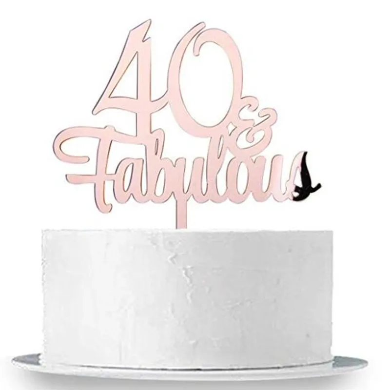 40th Birthday Cake Topper Acrylic Script Forty Rose Gold Mirror FA 