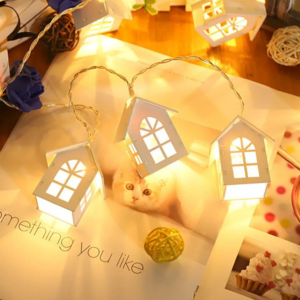 

10 LED Light Post Wooden House Light Family Party Village Christmas Series Holiday Lights Decoration Fall Battery Powered#G7