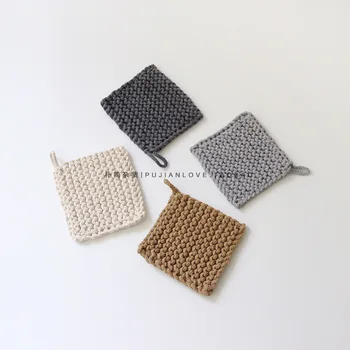 

| Japanese Style Plain Color Simple Handmade Cup Pot Holders Cotton Thread Thickened Coaster 2007