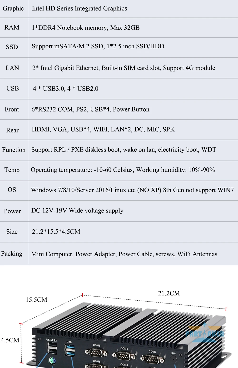 Unleash Power with Fanless Intel Mini PC - Core i7 8550U | i5 8250U | i7 6500U | i7 7510U. Versatile with 2 Intel I211 and 6 COM Ports. Elevate your computing with this Mini Computer HTPC marvel! Description Image.This Product Can Be Found With The Tag Names Cheap Mini PC, Computer Office, High Quality Computer Office, Mini pc