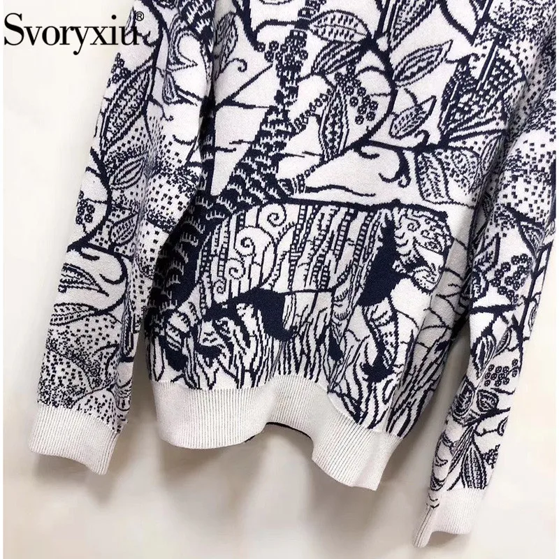 Svoryxiu Подиум Пользовательские Лес животных вышивка свитер пуловер женские с длинным рукавом осень зима шерсть вязание джемпер женский