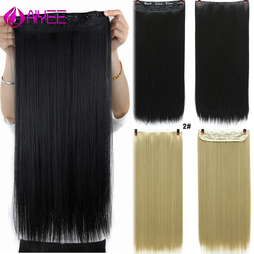 

AIYEE Synthetic Hair Fall To Hips Clip In Piece Hair Extensions 3/4 Head24 60g 5 Clips Straight Synthetic Hairpiece