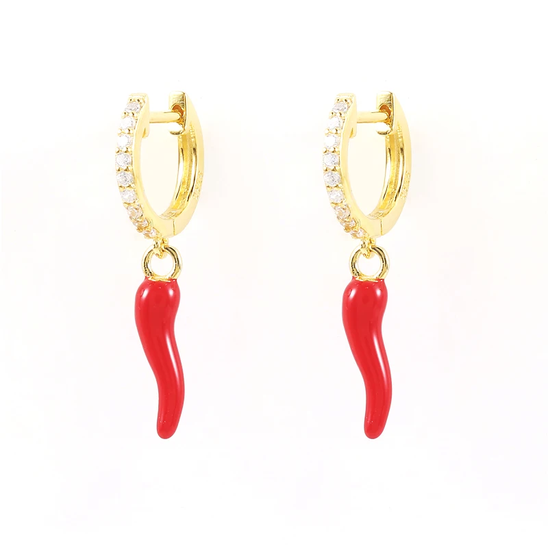 18k Gold Plated Red Enamel Star Fruit Love Butterfly Earrings