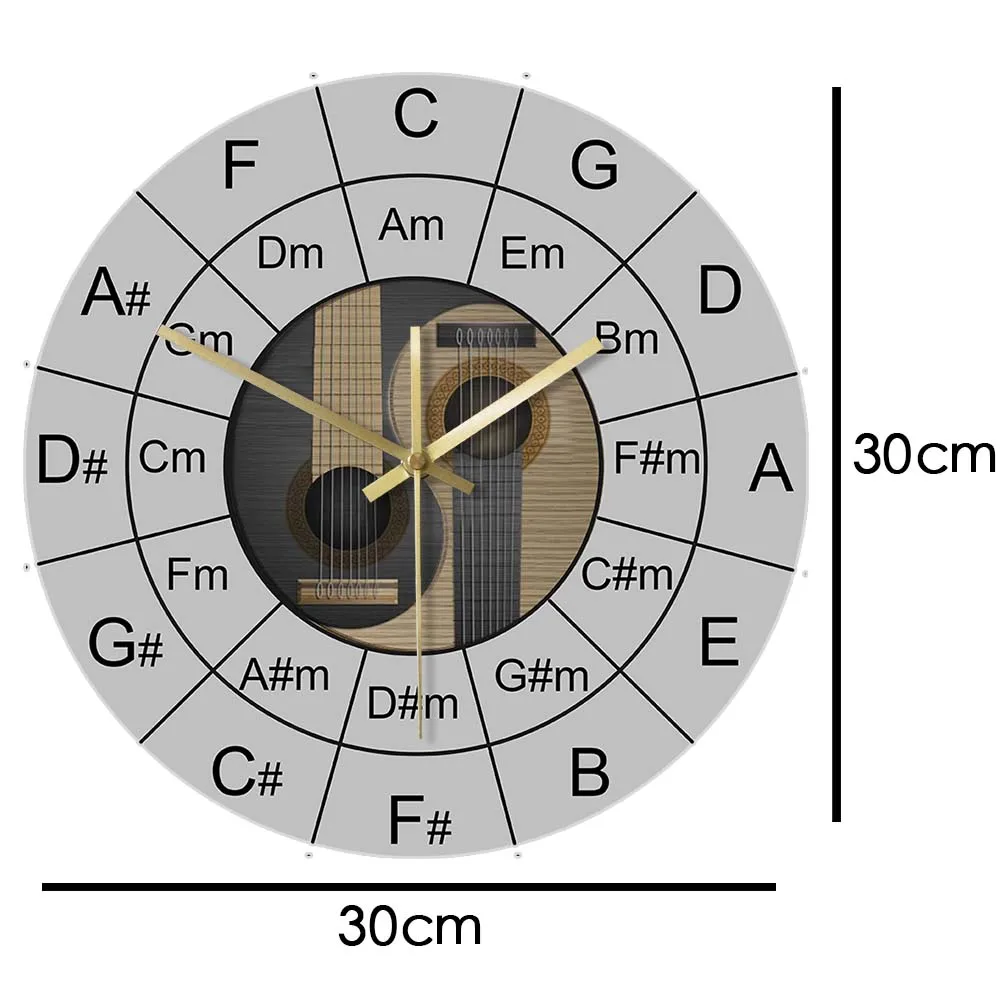 Guitar Chords Yin And Yang Music Wall Clock Acoustic Bass Guitar Circle Of Fifths Chart Wall Art Clock Bassist Bass Player Gift