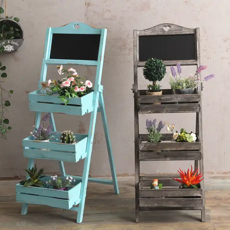 Vintage Wood Plant Stand Balcony Flower Pot Ladder Shelf Outdoor Garden