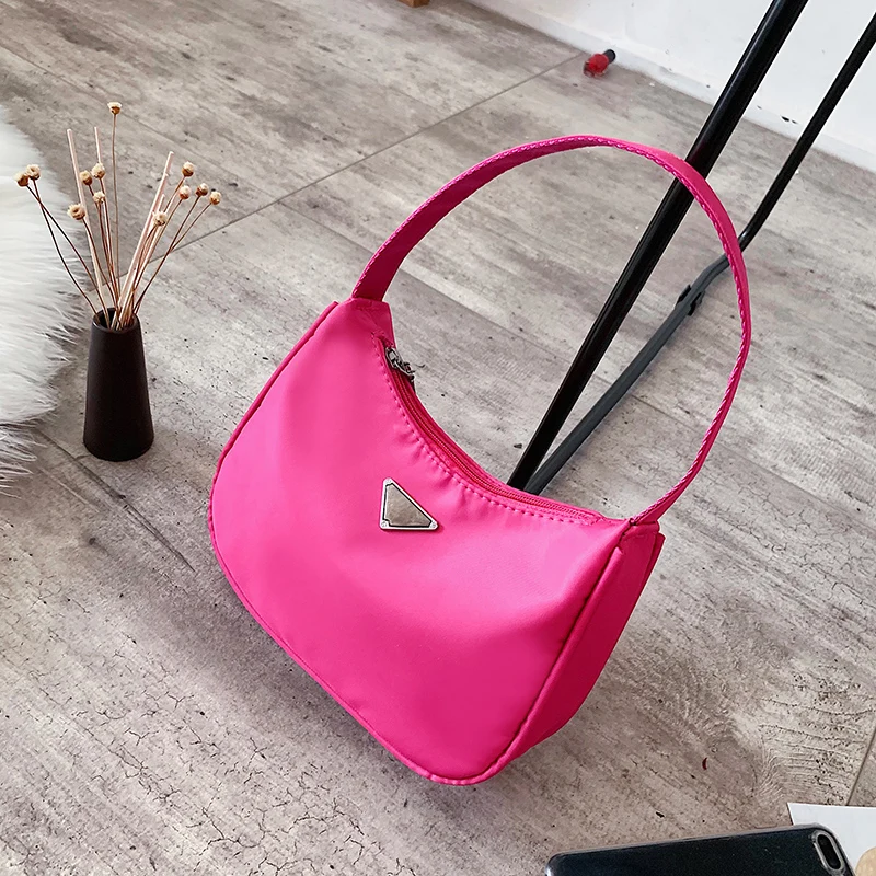 Rose Pink Сумка-слинг ярких цветов для дам, винтажная нейлоновая сумка-хобо на плечо, модная сумка на плечо, сумка-хобо, сумочка, сумочка-багет - Цвет: Rose Pink