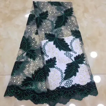 

(5yards/lot ) 2019 New High quality emerald green Velvet African tulle lace French net lace fabric with Stones for party dress