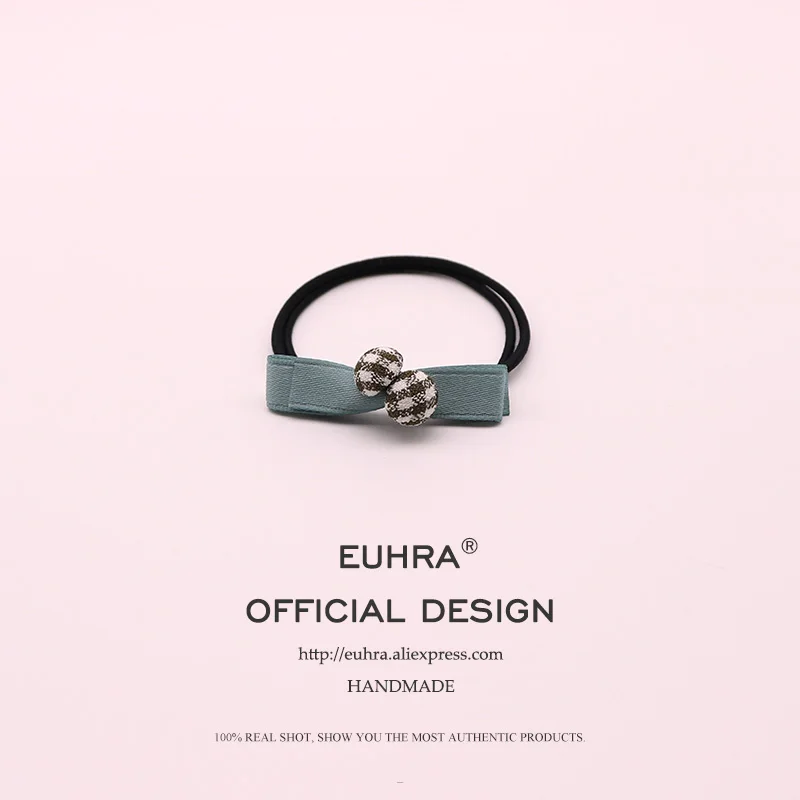 EUHRA/8 цветов, в полоску, эластичная, в Корейском стиле, в клетку и с милым бантиком для женщин, для девочек, повязка для волос, детская резиновая лента, дизайн - Цвет: Color 5