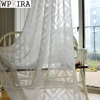 

White Sheer Curtain for Living Room Jacquard Geometric Tulle Curtain for Bedroom Kitchen Balcony Voile Drape Window S433#40